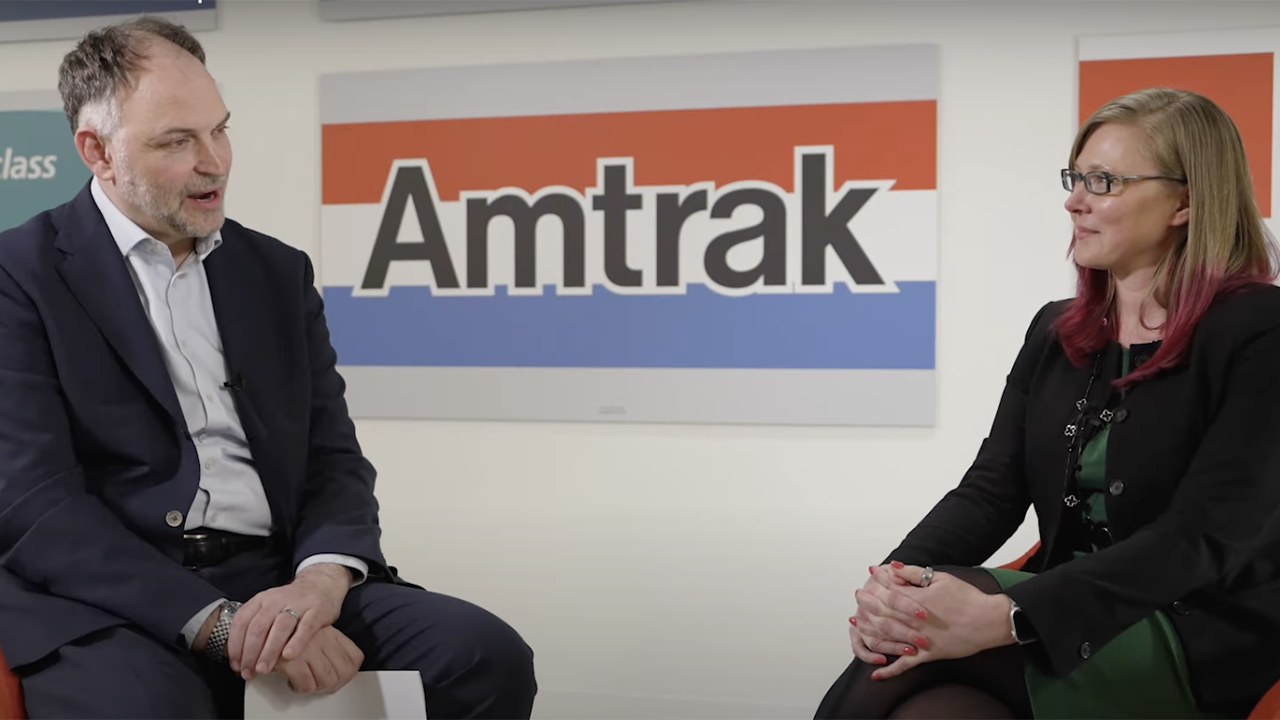 Amtrak CEO Stephen Gardner (left) and Laura Mason, Amtrak Executive Vice President of Capital Delivery. (Screen Shot of Amtrak Video)