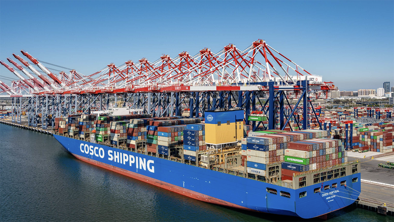 At the Port of Long Beach, Calif., dockworkers and terminal operators moved 750,424 TEUs (twenty-foot equivalent units) last month, up 14.4% from April 2023. (POLB Photograph)