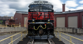 NS recently unveiled this new locomotive paint scheme in Altoona, Pa., that pays tribute to its railroaders. (Alan Shaw Photograph)