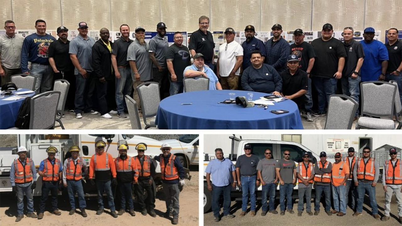 (Top) Last year, members of UP’s Engineering Department met to discuss safety accomplishments and opportunities to continue reinforcing a “safety mindset.” The nearly 600-member group—including employees in Tucson, Ariz., (bottom left) and Tucumcari, N.Mex. (bottom right)—recently marked one year injury-free. (Caption and Photographs Courtesy of UP)