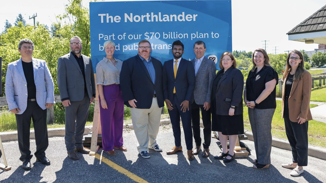 “Ontario Northland was pleased to be in Bracebridge today to share renderings of the shelters that will be installed at nine future Northlander stops,” the railroad company reported in a May 31 LinkedIn post. “Minister Vijay Thanagasalam also announced an investment of [C]$75 million in contracts to enhance rail safety and improve the passenger experience. Look out for our crews working on the rail and at future stop locations in Temagami, Temiskaming Shores, Kirkland Lake and Matheson this summer!” (Ontario Northland Photograph)